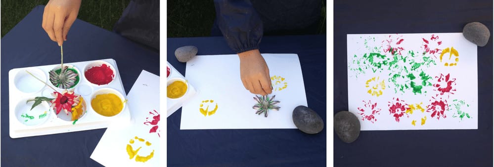 Picnic crafts for preschoolers - using flowers to paint with