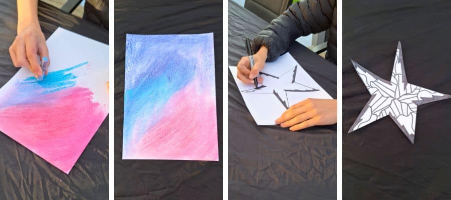Matariki Star Pattern Art - showing the steps involved in creating your own artwork