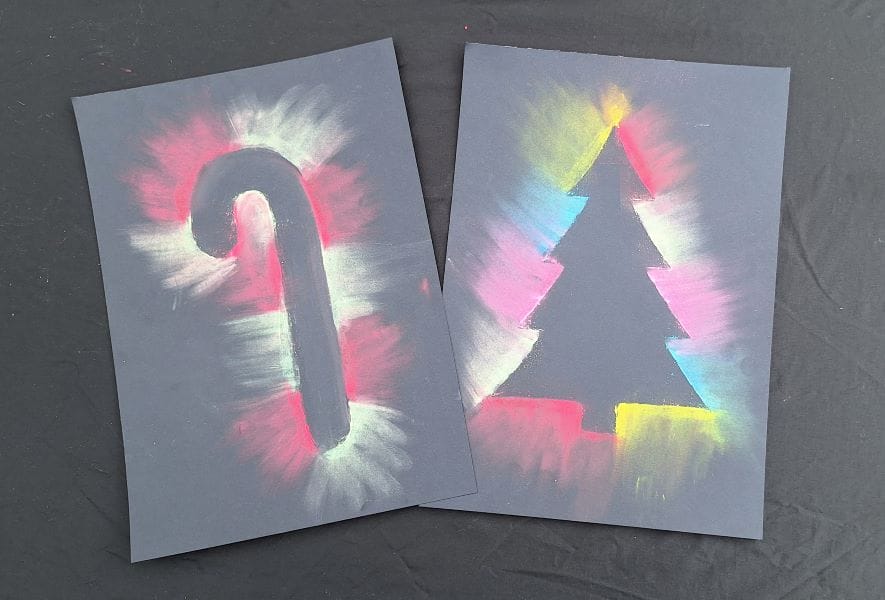 Christmas Chalk Pastel Art completed pieces - candy cane and Christmas tree